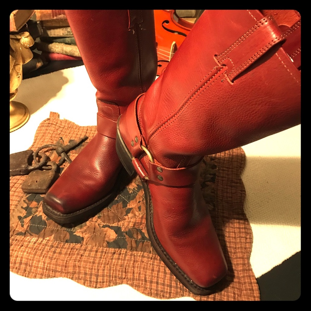 Frye Women’s Belted Harness Boots — whisky color